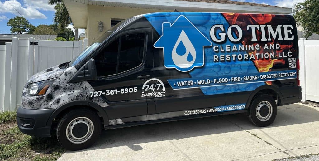 Go Time Roofing and Restoration service truck for emergency restoration in Pinellas County FL