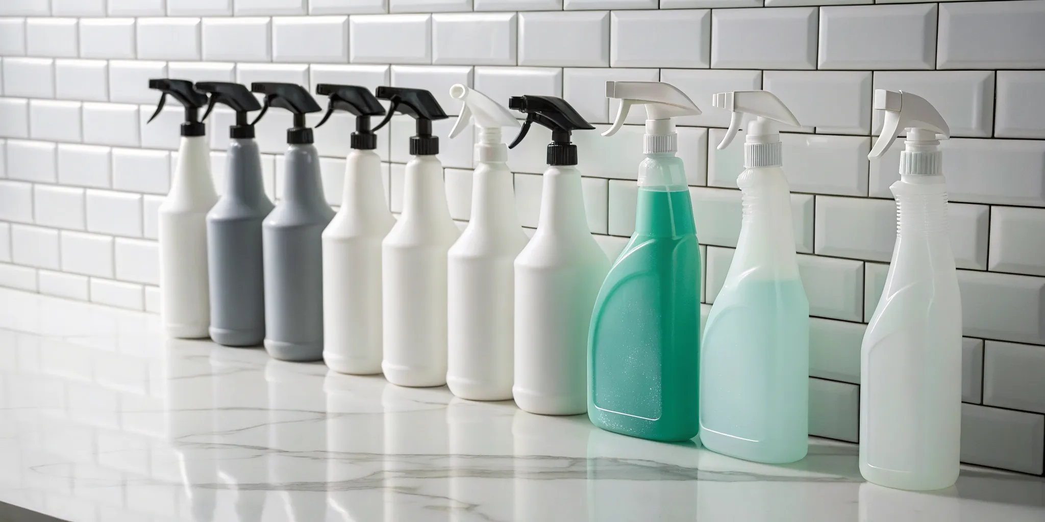 A collection of the best black mold removal sprays on a countertop.