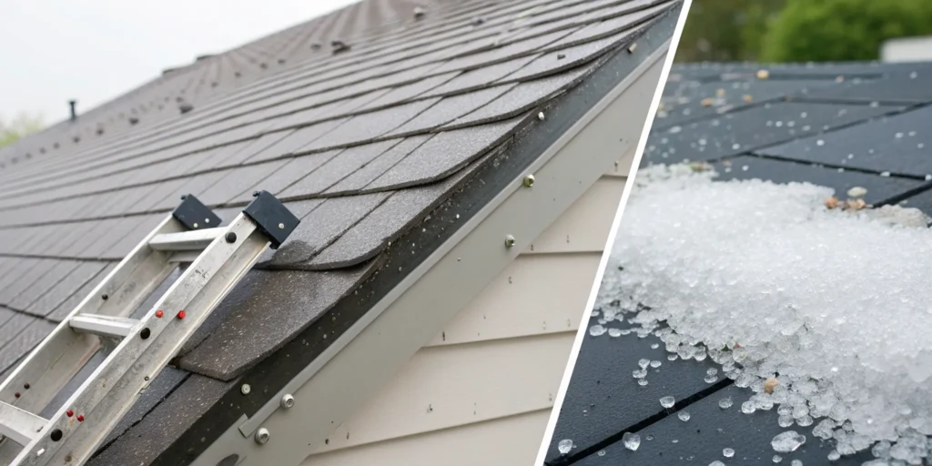 Hail damage on a roof requiring an insurance claim.