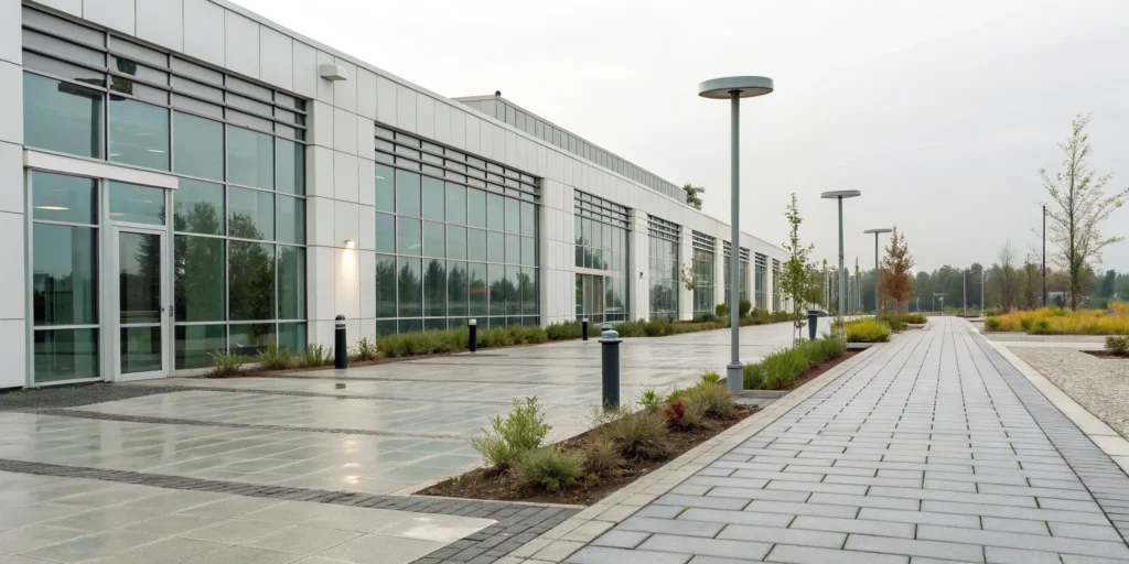 Wet pavement and a soggy lawn outside a building are key signs of a burst pipe.