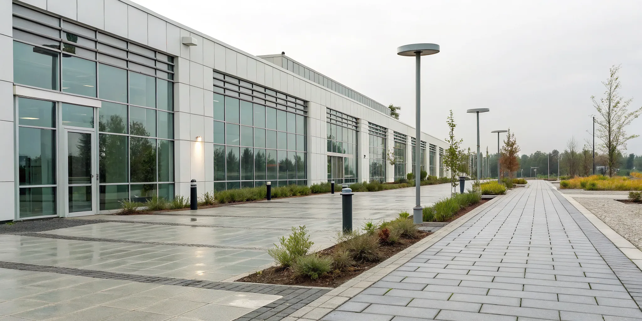 Wet pavement and a soggy lawn outside a building are key signs of a burst pipe.