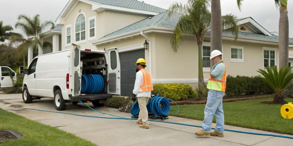 Hurricane damage restoration crew working on a Pinellas County home.
