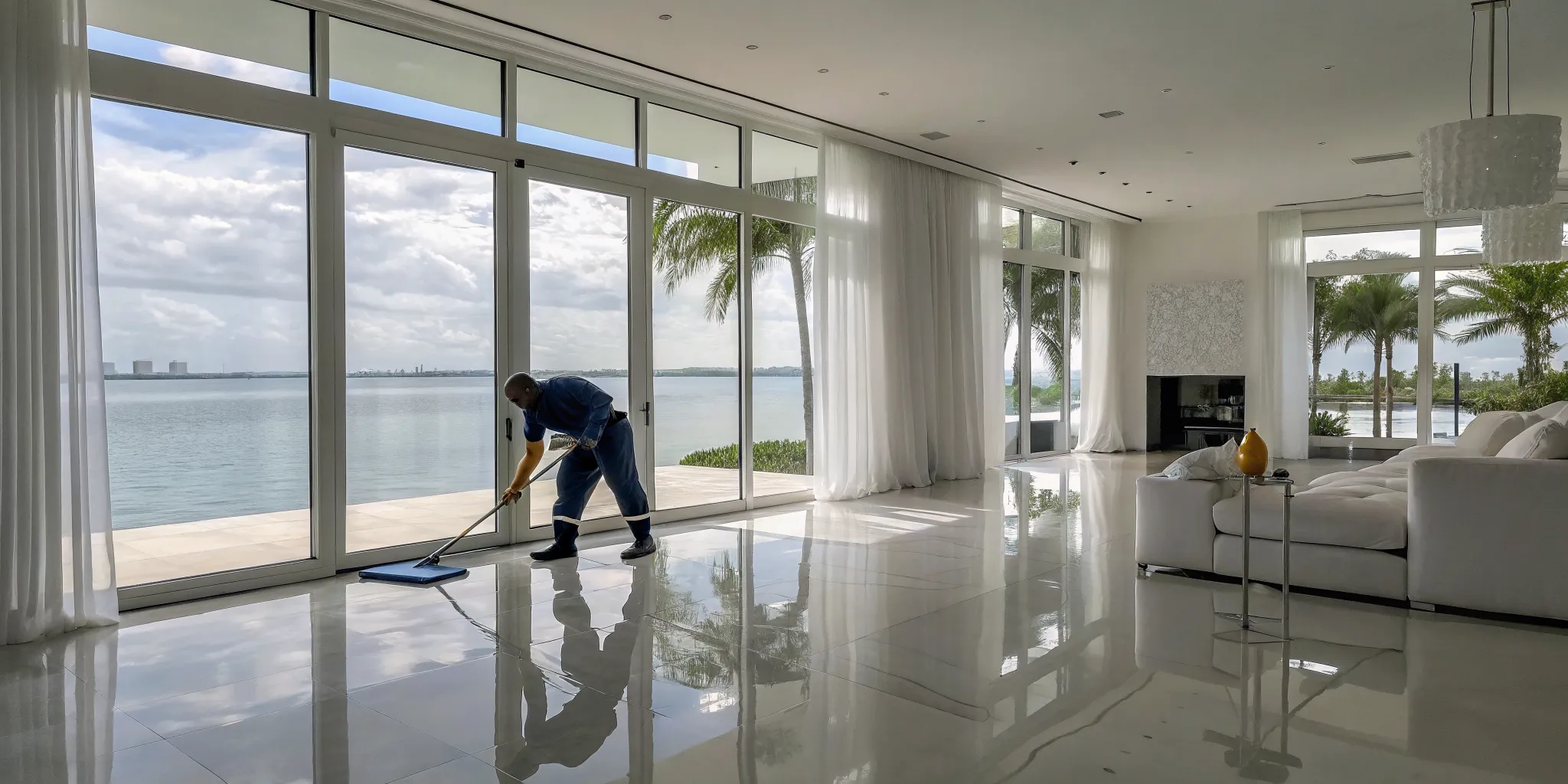 Professional performing flood cleanup in a St. Petersburg, FL home.