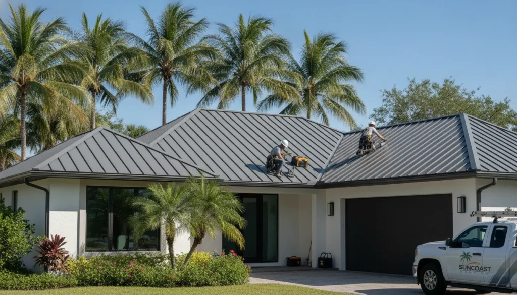 Modern home with a standing seam metal roof in St. Petersburg, Florida