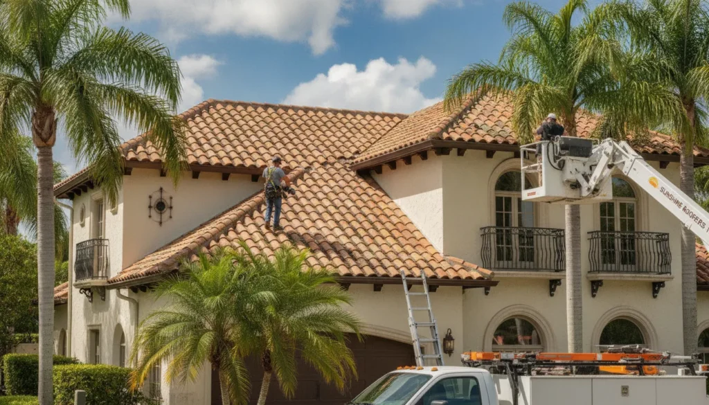 Mediterranean-style tile roof on a St. Petersburg Florida home with clay barrel tiles