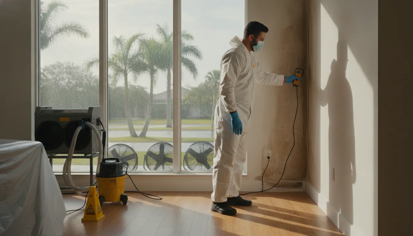 Mold mitigation professional addressing moisture in a Tampa Bay home