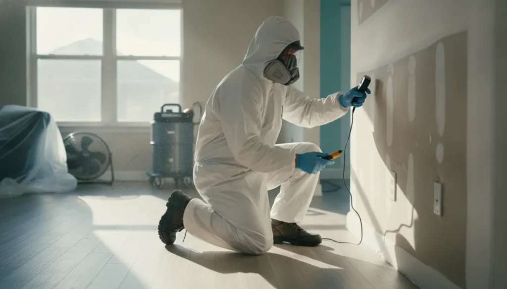 Professional mold remediation technician assessing a Tampa home interior